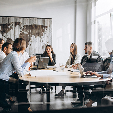 Group of workers planning